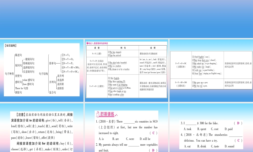 中考英语准点备考 专题精讲九 简单句和并列句课件