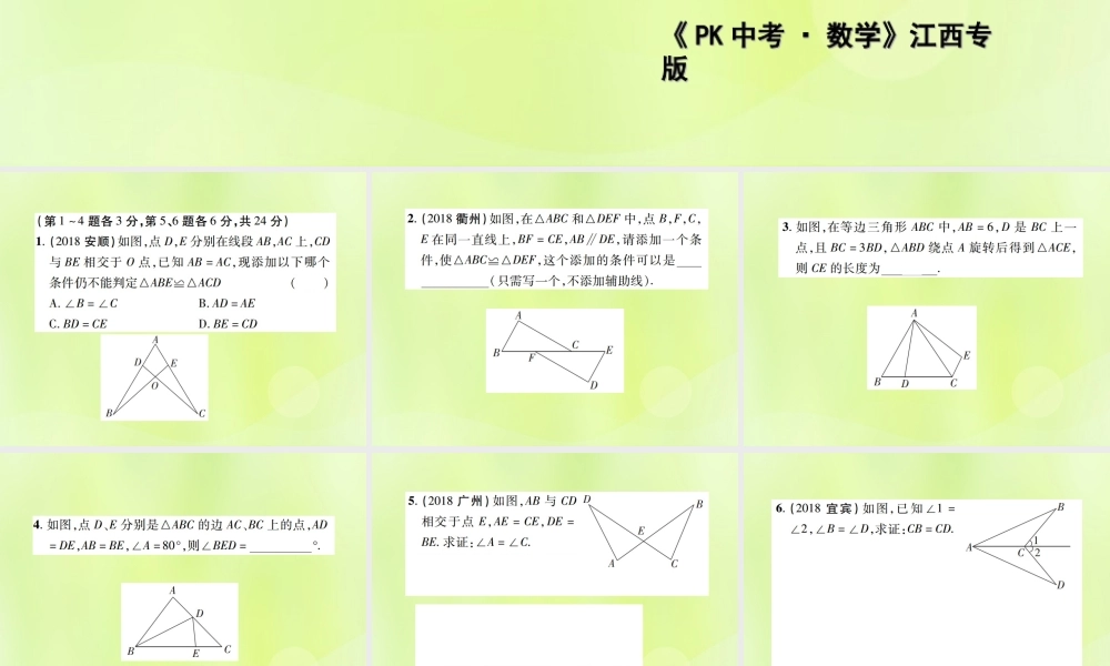 中考数学总复习 第四单元 三角形 第17课时 全等三角形(高效集训本)课件