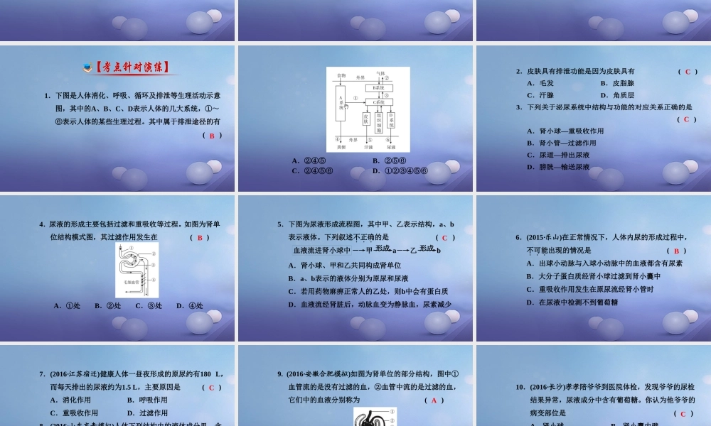 中考生物一轮复习 第四单元 第五章 人体内废物的排出课件 新人教版 课件