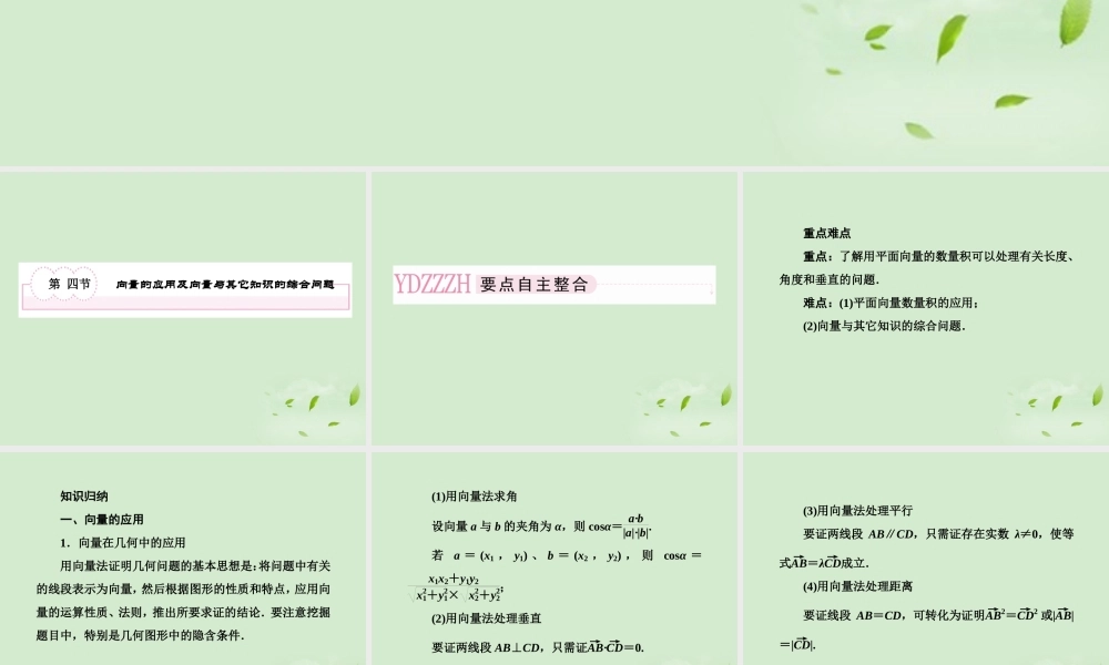 4 向量的应用及向量与其它知识的综合问题课件 新人教A版 课件
