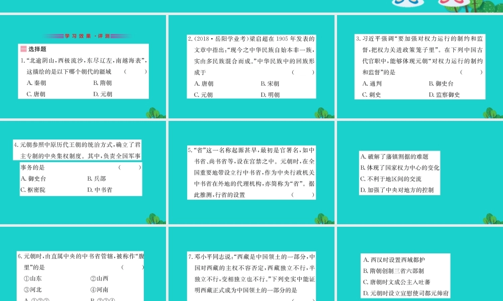七年级历史下册 第二单元 辽宋夏金元时期：民族关系发展和社会变化 第11课 元朝的统治习题课件 新人教版