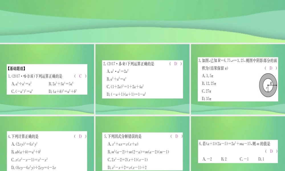 (江西专用)八年级数学上册 期末复习四 整式的乘法与因式分解作业课件 (新版)新人教版 课件