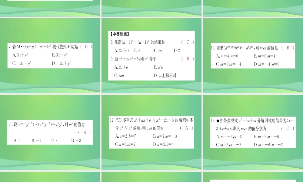 (江西专用)八年级数学上册 期末复习四 整式的乘法与因式分解作业课件 (新版)新人教版 课件