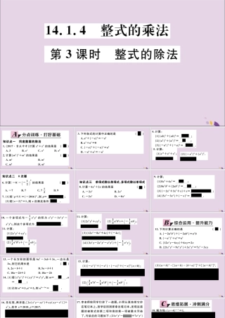 (通用)秋八年级数学上册 14.1 整式的乘法 14.1.4 第3课时 整式的除法习题讲评课件 (新版)新人教版 课件