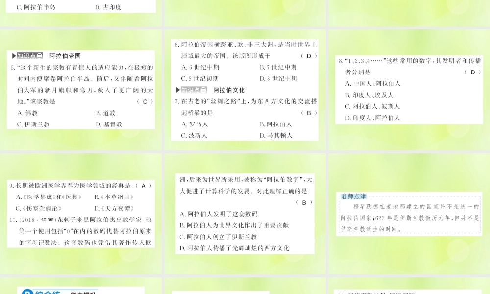 九年级历史上册 第4单元 封建时代的亚洲国家 第12课 阿拉伯帝国习题课件 新人教版 课件
