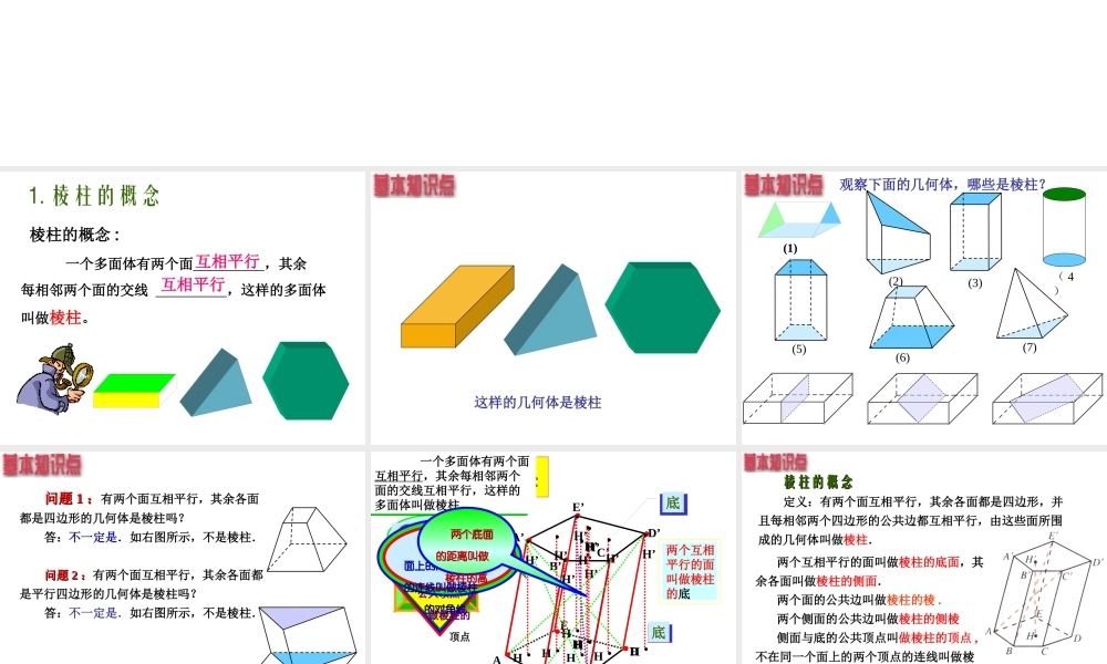 9.7(1)棱柱概念 高二立体几何棱柱课件大全一(全是ppt) 高二立体几何棱柱课件大全一(全是ppt)
