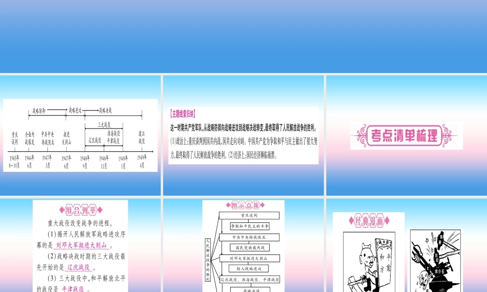 (云南专用)中考历史总复习 第一篇 考点系统复习 板块2 中国近代史 主题五 人民解放战争的胜利(精讲)课件