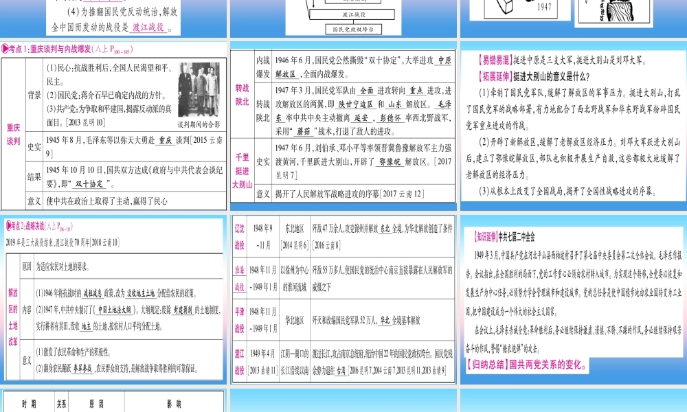 (云南专用)中考历史总复习 第一篇 考点系统复习 板块2 中国近代史 主题五 人民解放战争的胜利(精讲)课件