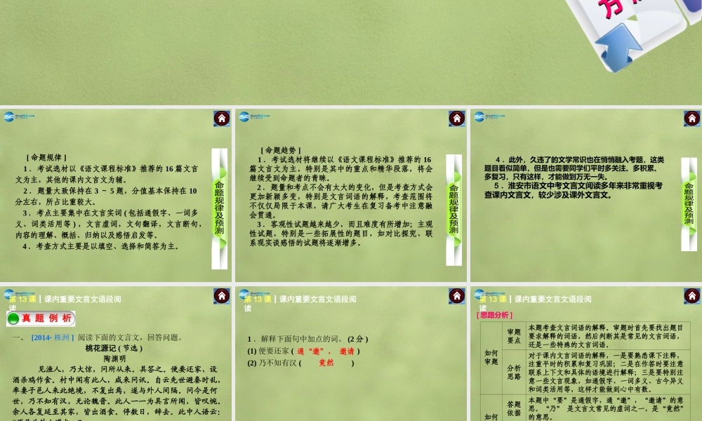 中考语文总复习 古诗文阅读 第13课时 课内重要文言文语段阅读课件 新人教版 课件