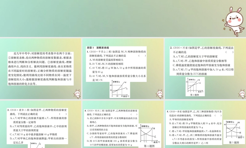 九年级化学下册 第九单元 溶液 滚动小专题(二)溶解度和溶质的质量分数习题课件 (新版)新人教版 课件