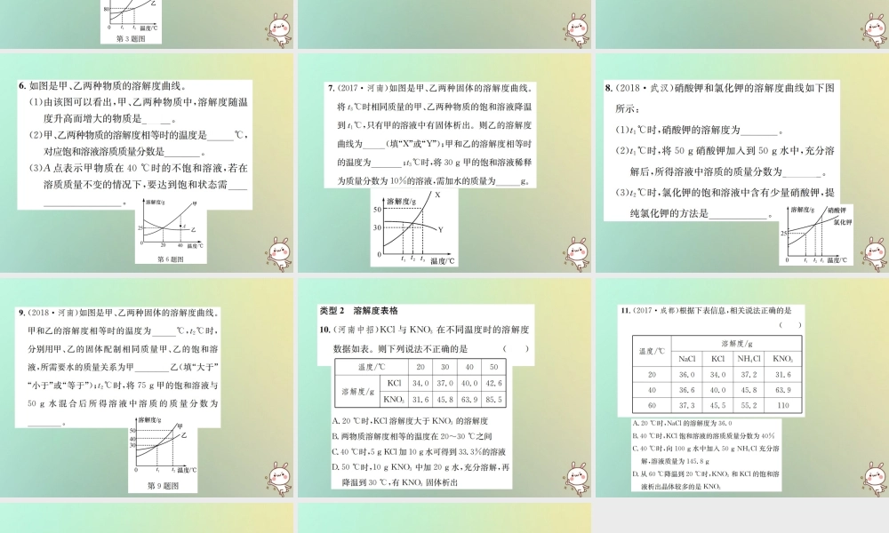九年级化学下册 第九单元 溶液 滚动小专题(二)溶解度和溶质的质量分数习题课件 (新版)新人教版 课件