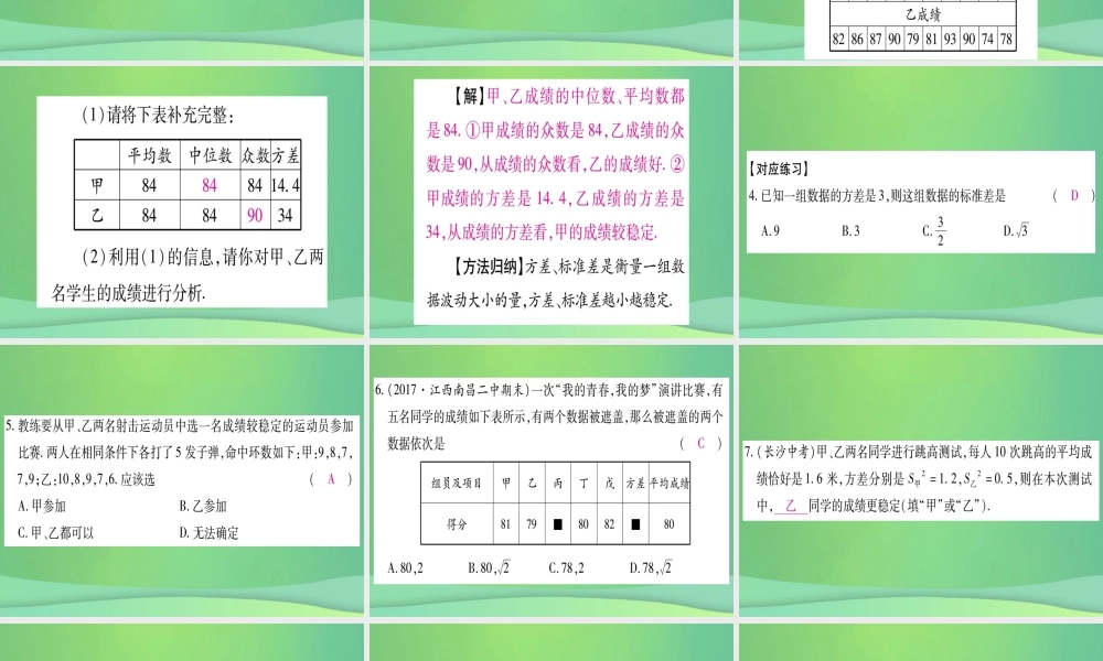 (江西专用)八年级数学上册 第6章 数据的分析 6.4 数据的离散程度作业课件 (新版)北师大版 课件