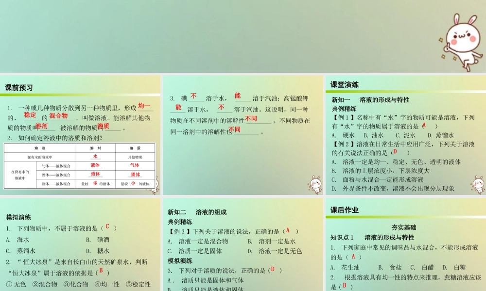 九年级化学下册 第九单元 溶液 课题1 溶液的形成 课时1 溶液(内文)课件 (新版)新人教版 课件