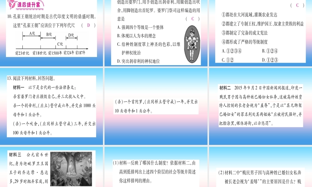 2018秋九年级历史上册 第1单元 古代亚非文明 第3课 古代印度习题课件 新人教版 课件
