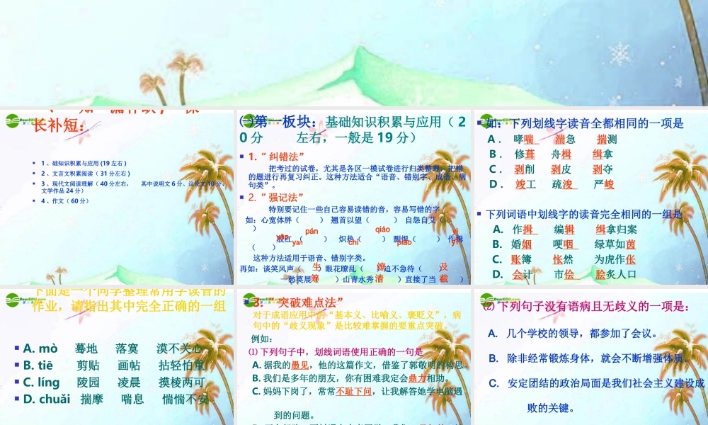 中考语文复习专题课件 知漏补缺  保长补短 课件