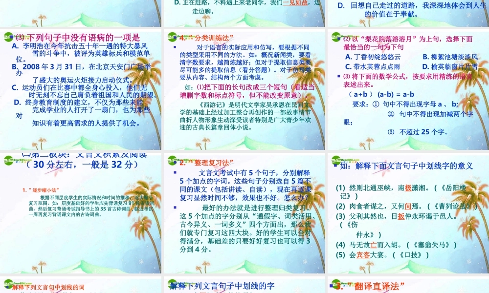 中考语文复习专题课件 知漏补缺  保长补短 课件