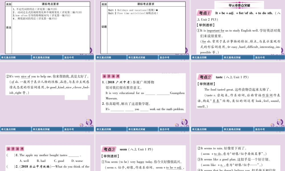 中考英语总复习 第一篇 教材知识梳理篇 八上 Units 1 2(精讲)课件