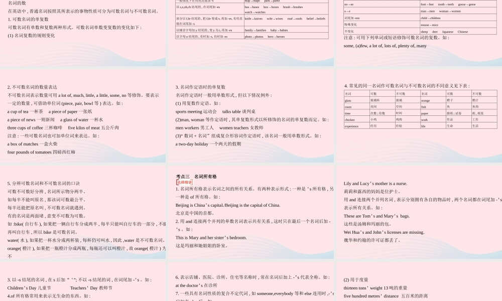 (河南专用)版中考英语 语法过关 专题一 名词课件 人教新目标版 课件