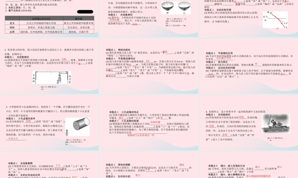 中考物理一轮复习 基础考点一遍过 第4讲 光现象课件