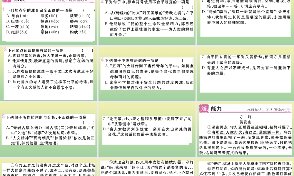(黄冈专版)九年级语文上册 第四单元 16 孤独之旅作业课件 新人教版 课件