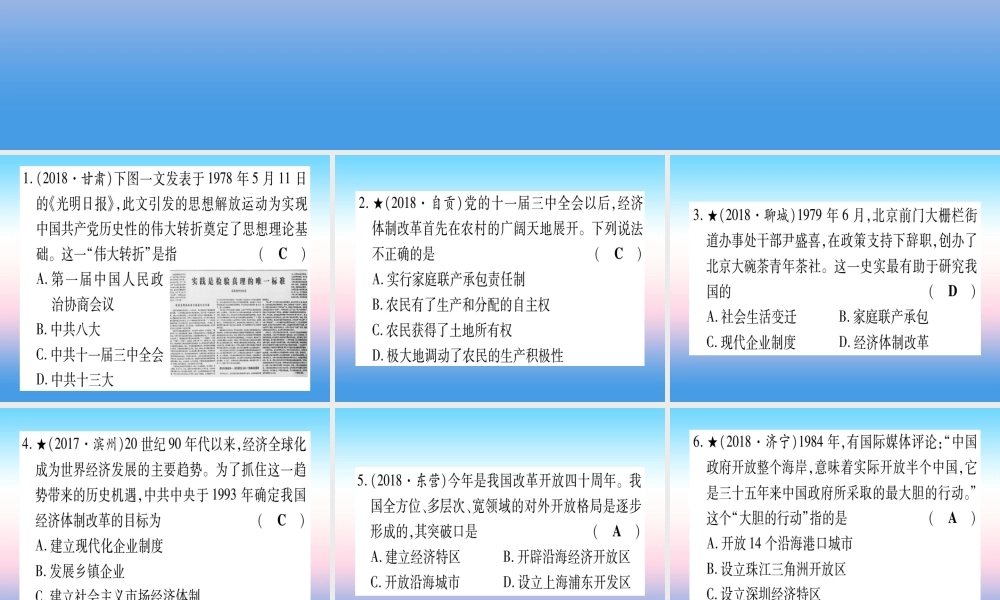 (甘肃专用)中考历史总复习 第一篇 考点系统复习 板块三 中国现代史 主题三 中国特色社会主义道路(精练)课件