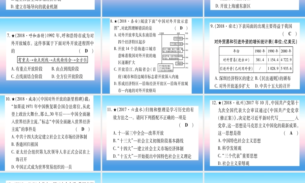 (甘肃专用)中考历史总复习 第一篇 考点系统复习 板块三 中国现代史 主题三 中国特色社会主义道路(精练)课件