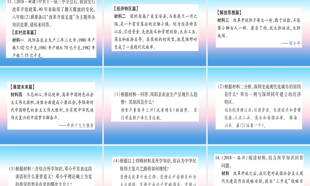 (甘肃专用)中考历史总复习 第一篇 考点系统复习 板块三 中国现代史 主题三 中国特色社会主义道路(精练)课件