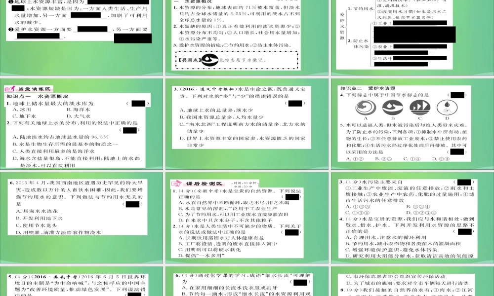 九年级化学上册 第4单元 课题1 爱护水资源课件 (新版)新人教版 课件