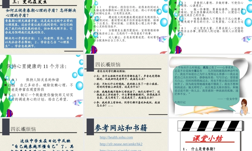 七年级政治走进青春 七年级政治上：第四课 欢快的青春节拍 课件人教版新课标