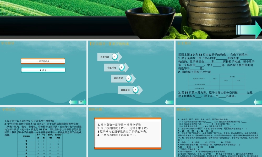 九年级化学上册 第三单元 物质构成的奥秘 课题2 原子的结构 第1课时 原子的构成课堂导学课件 (新版)新人教版 课件