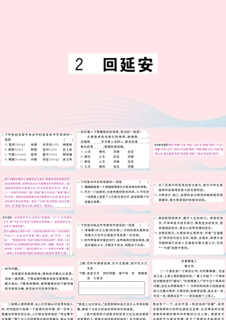 (武汉专版)八年级语文下册 第一单元 2 回延安习题课件 新人教版 课件