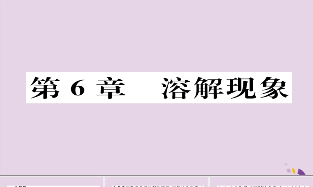 (遵义专版)中考化学总复习 第1编 教材知识梳理篇 第6章 溶解现象(精练)课件