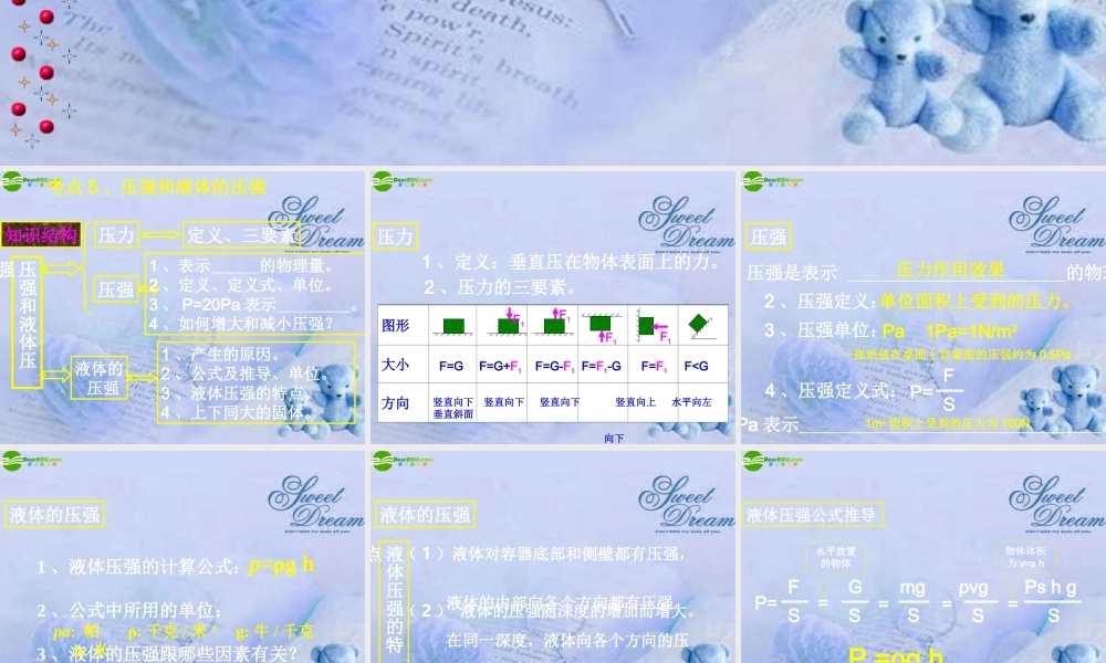 中考物理一轮复习 (压强和液体压强)课件 人教新课标版 课件