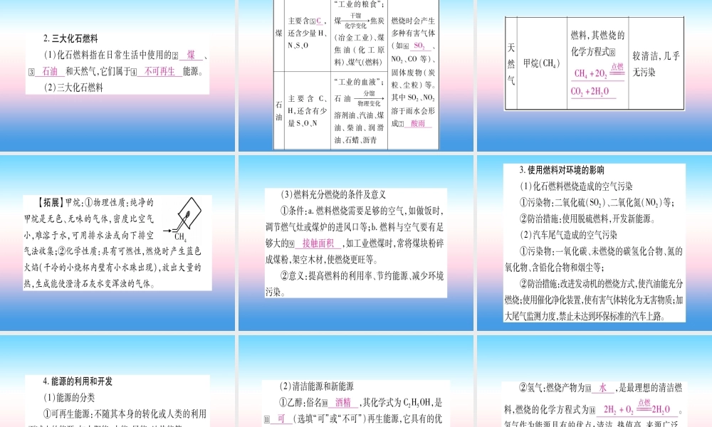 (湖北专版)中考化学总复习 第1部分 教材系统复习 九上 第7单元 燃料及其利用习题课件2 课件