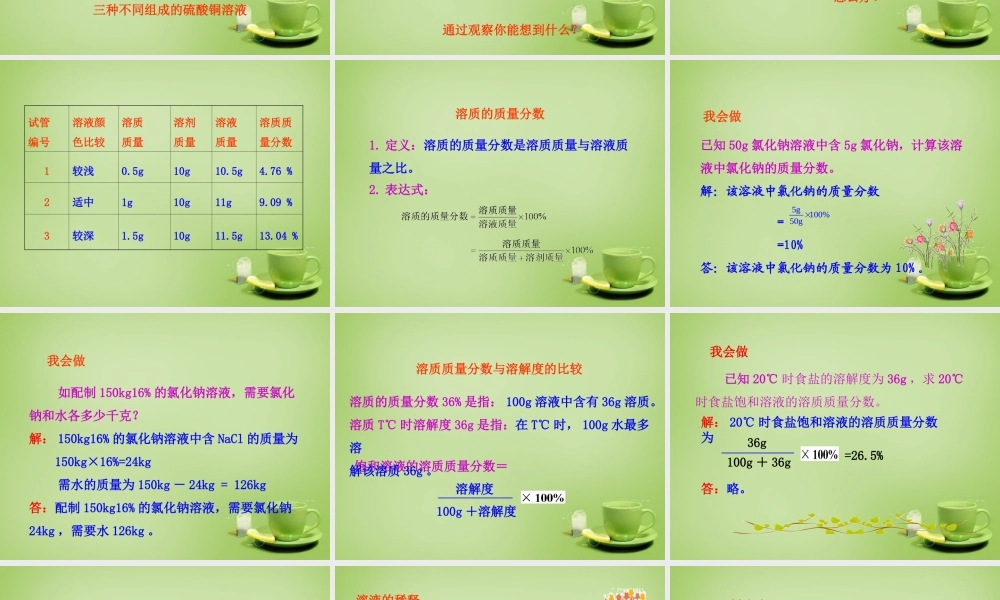 九年级化学下册 第9单元 课题3 溶液的浓度课件 (新版)新人教版 课件