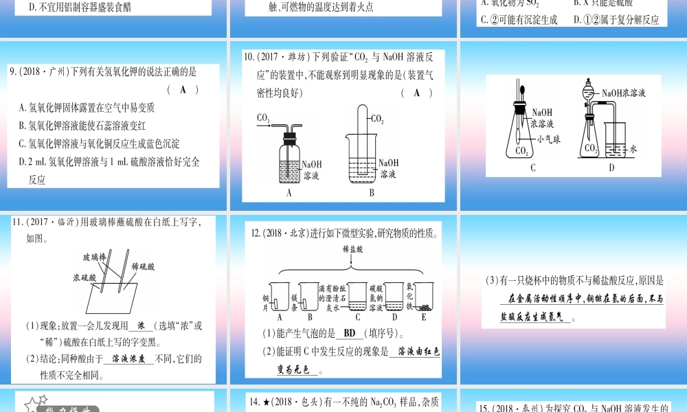 (甘肃专用)中考化学 第10单元 酸和碱 第1课时 常见的酸和碱(提分精练)课件