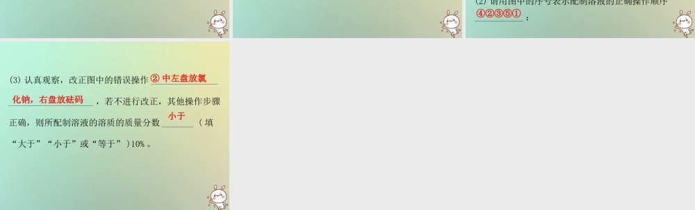 九年级化学下册 第九单元 溶液 课题3 溶解的浓度 课时3 一定溶质质量分数溶液的配制(小测本)课件 (新版)新人教版 课件