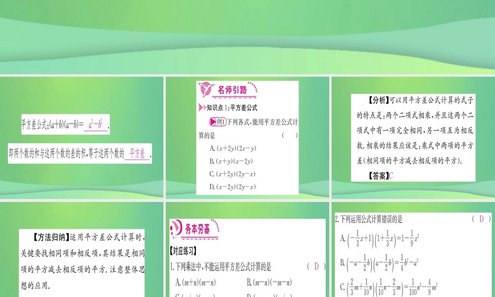 (江西专用)八年级数学上册 第14章 整式的乘法与因式分解 14.2 乘法公式 14.2.1 平方差公式作业课件 (新版)新人教版 课件