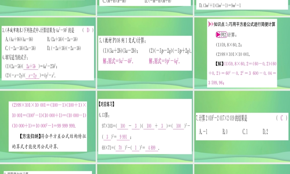 (江西专用)八年级数学上册 第14章 整式的乘法与因式分解 14.2 乘法公式 14.2.1 平方差公式作业课件 (新版)新人教版 课件