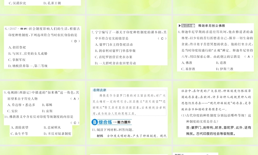 九年级历史上册 第1单元 古代亚非文明 第3课 古代印度习题课件 新人教版 课件