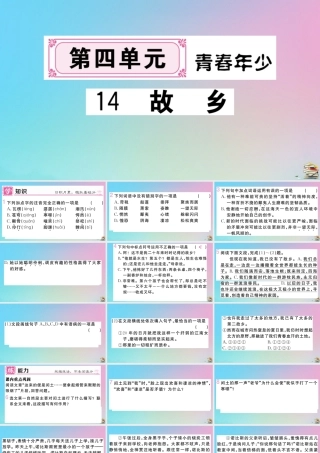 (贵州专版)九年级语文上册 第四单元 14 故乡作业课件 新人教版 课件