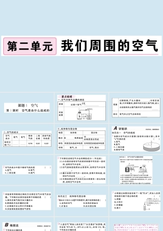 九年级化学上册 第二单元 我们周围的空气 课题1 空气 第1课时 空气是由什么组成的作业课件 (新版)新人教版 课件