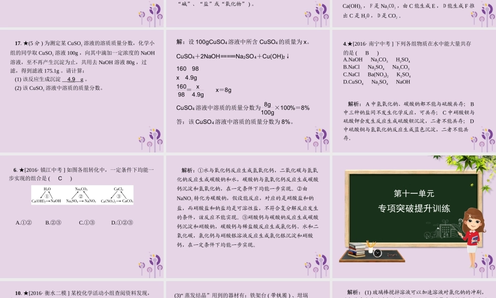 (河北专版)九年级化学 重点题目精讲 第十一单元 盐 化肥课件 (新版)新人教版 课件