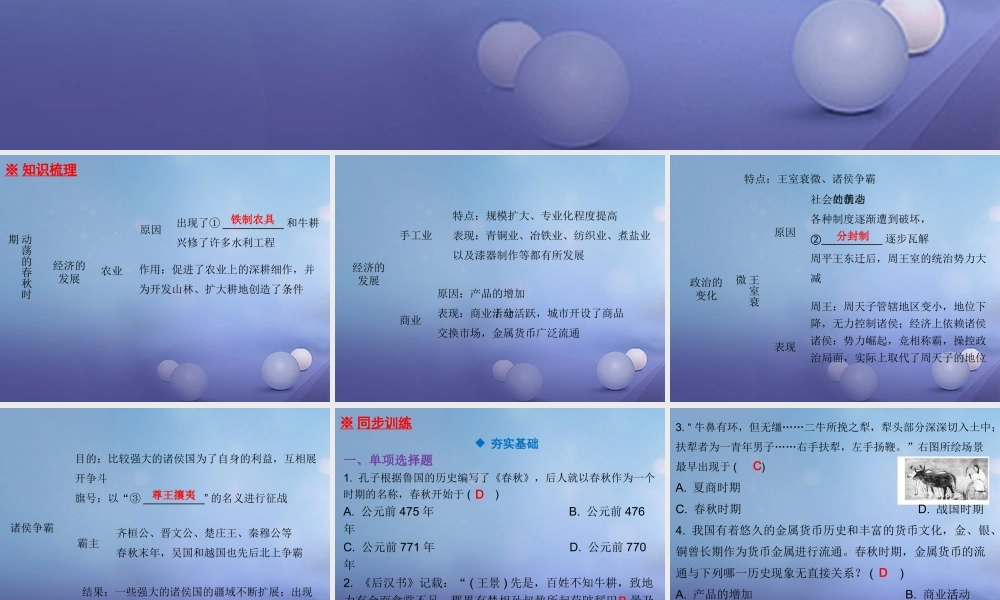 七年级历史上册 第2单元 夏商周时期 早期国家的产生与社会变革 第6课 动荡的春秋时期课件 新人教版 课件