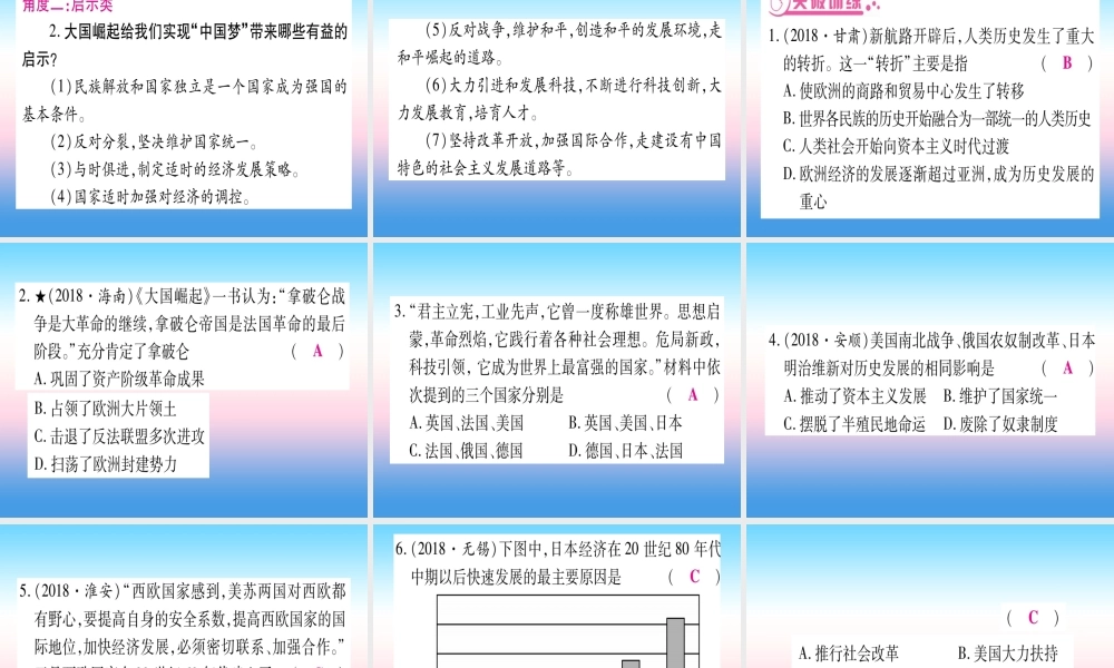 (甘肃专用)中考历史总复习 第二篇 知能综合提升 专题六 资本主义的发展历程及大国崛起课件