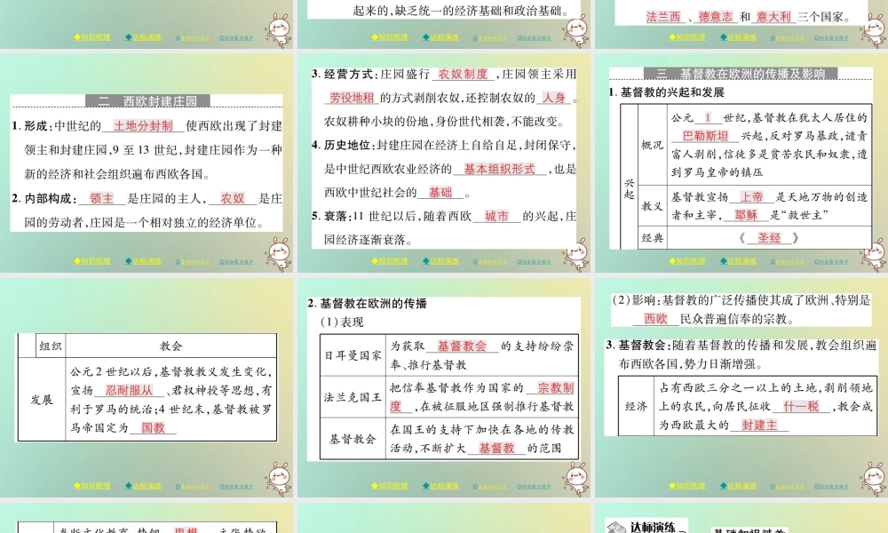 九年级历史上册 第三单元 中世纪的西欧与拜占庭 第七课 法兰克王国与西欧封建制度课件 川教版 课件