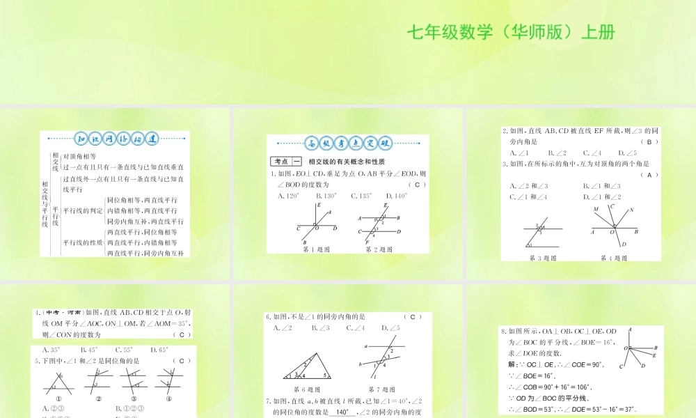 七年级数学上册 第5章 相交线与平行线整理与复习习题课件 (新版)华东师大版 课件