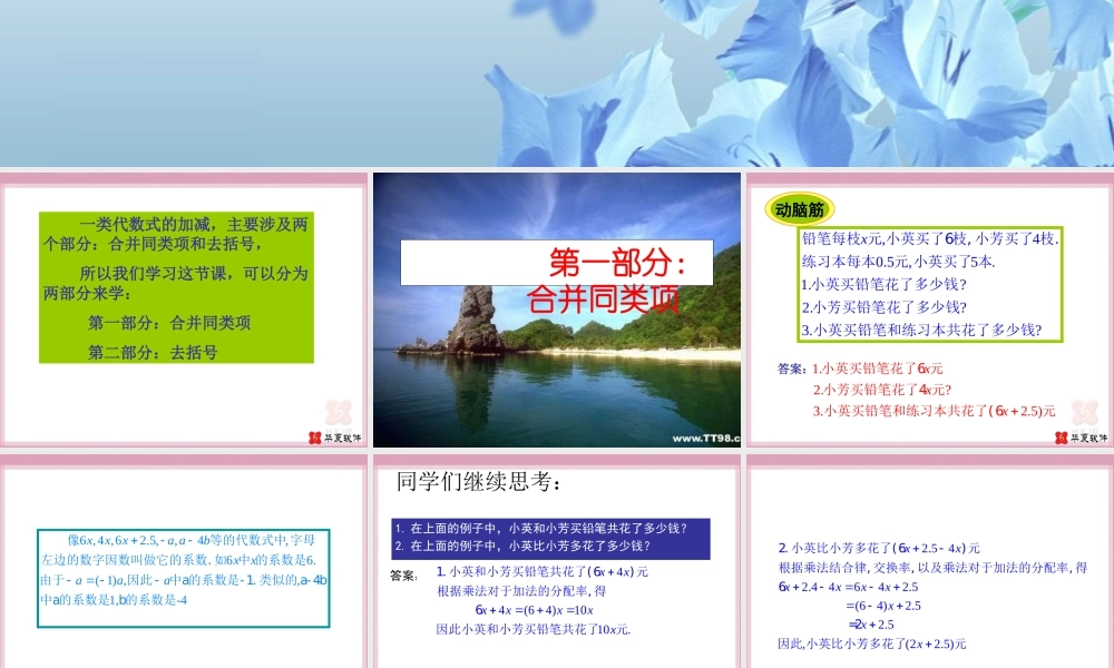 七年级数学上 2.4 一类代数式的加减课件北师大版 课件