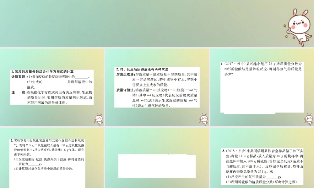 九年级化学下册 第九单元 溶液 课题3 溶液的浓度 第2课时 化学方程式与溶质质量分数的综合计算习题课件 (新版)新人教版 课件
