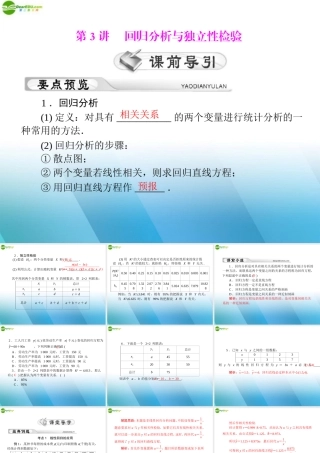 (高考风向标)高考数学一轮复习 第十六章 统计 第3讲 回归分析与独立性检验精品课件 理 课件